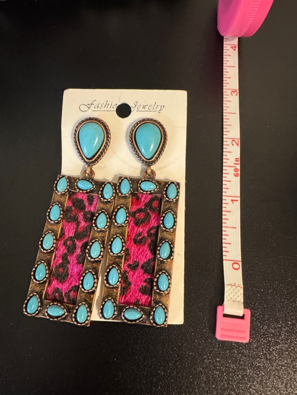 Fashion Jewelry Turquoise and Hot Pink Leopard Drop Earrings